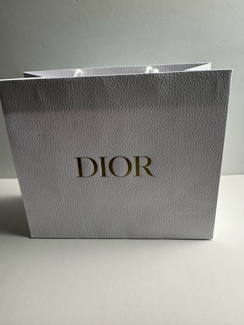 Dior White Textured Gift Bag with Gold Logo